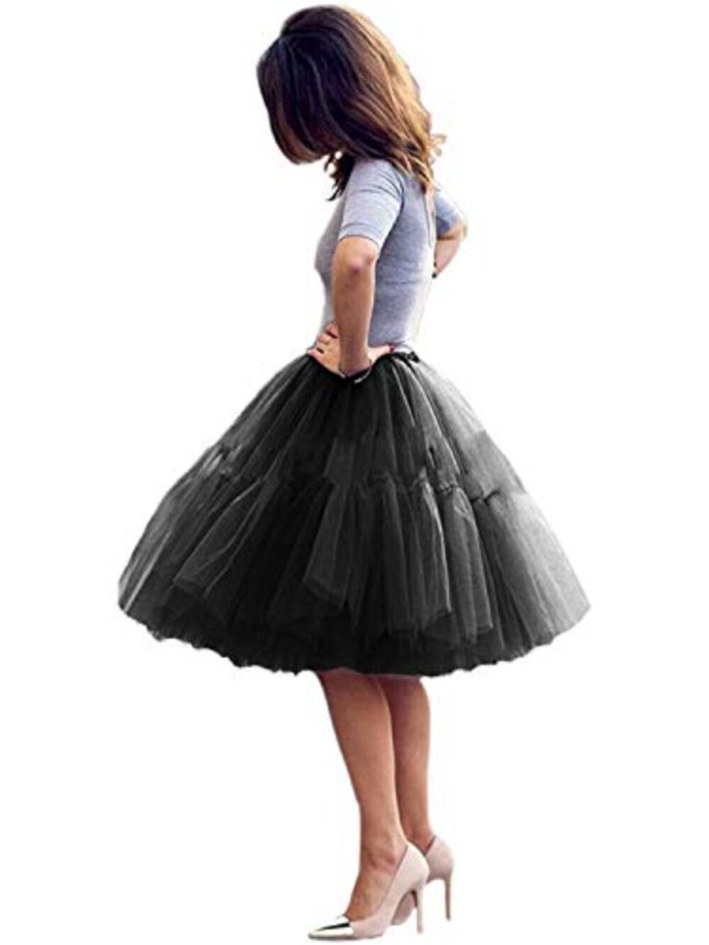 Tulle Petticoat Underskirt Women Mid Calf Dance Skirt 5 Layers Prom Party